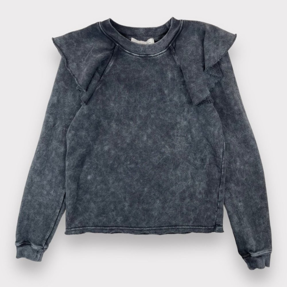 Something Navy Meghan Ruffle Shoulder Sweatshirt Gray Women's Size XS
